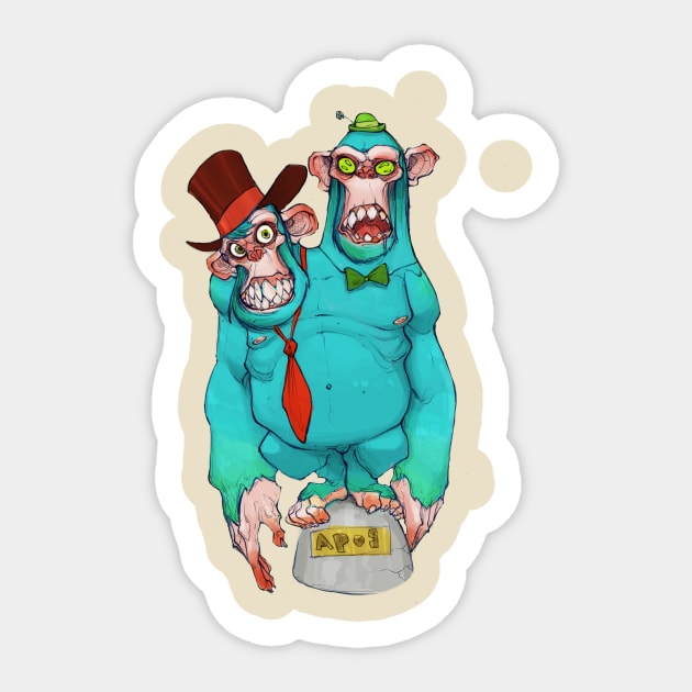 Two-headed ape Sticker by yuvhermon